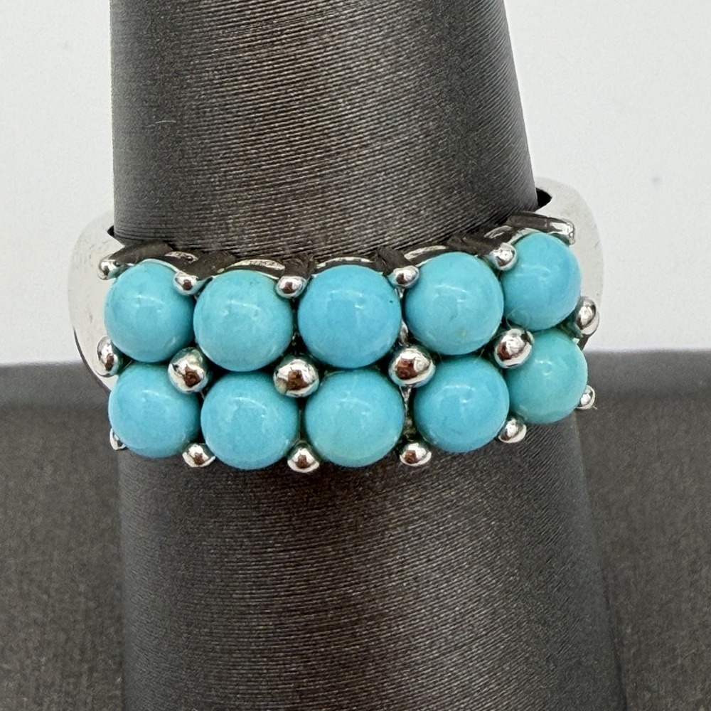 Vtg‎ Sterling Silver Turquoise Cluster Ring Double Row Thailand QVC HSN Sz7
